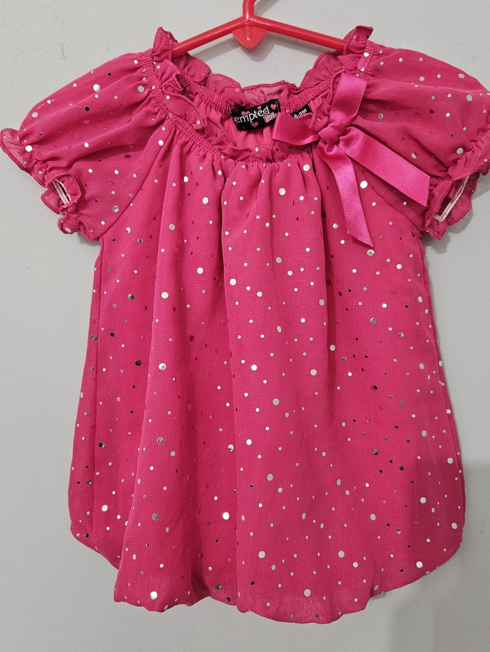 Polka Dot‎ Dress Baby Girl 6-9M Puff Sleeve Bow Party Bubble Hem Pink Metallic